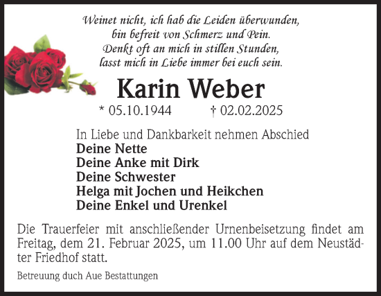 Traueranzeige von Karin Weber von Volksstimme Magdeburg