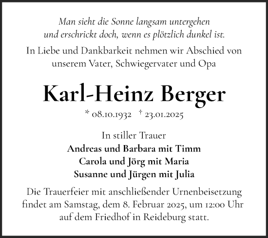 Traueranzeige von Karl-Heinz Berger von Mitteldeutsche Zeitung Halle/Saalkreis