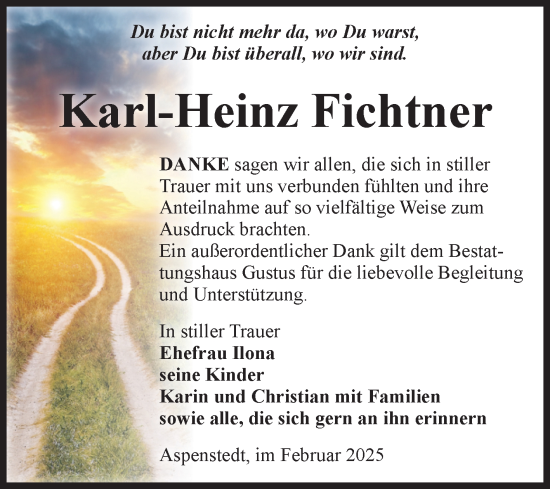 Traueranzeige von Karl-Heinz Fichtner von Volksstimme Halberstadt