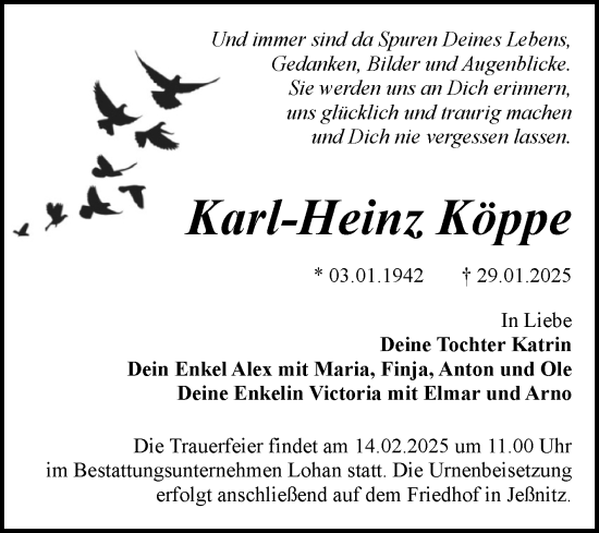 Traueranzeige von Karl-Heinz Köppe von Trauerkombi Bitterfeld