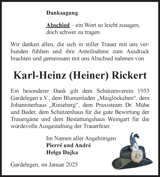 Traueranzeige von Karl-Heinz  Rickert von Volksstimme Altmark West