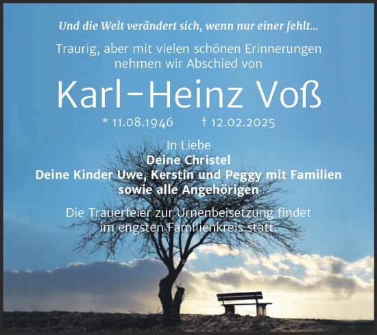 Traueranzeige von Karl-Heinz Voß von Trauerkombi Merseburg