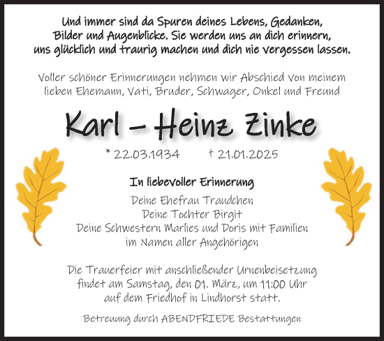 Traueranzeige von Karl-Heinz Zinke von Volksstimme Haldensleben/Wolmirstedt