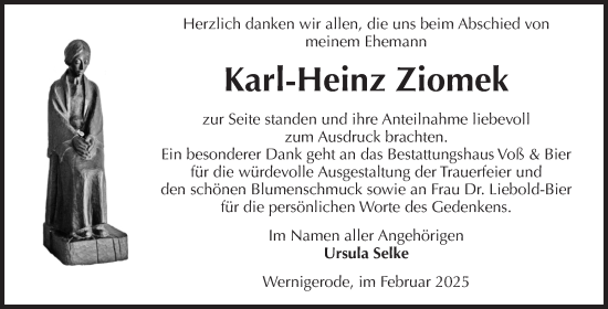 Traueranzeige von Karl-Heinz Ziomek von Volksstimme Wernigerode
