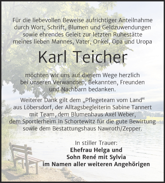 Traueranzeige von Karl Teicher von Trauerkombi Köthen