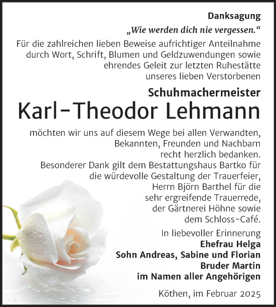 Traueranzeige von Karl-Theodor Lehmann von Trauerkombi Köthen