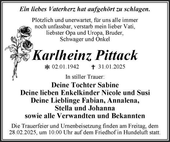 Traueranzeige von Karlheinz Pittack von Trauerkombi Wittenberg