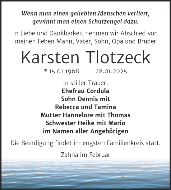 Traueranzeige von Karsten Tlotzeck von Super Sonntag Wittenberg