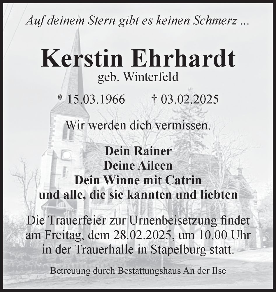  Traueranzeige für Kerstin Ehrhardt vom 08.02.2025 aus Volksstimme Wernigerode