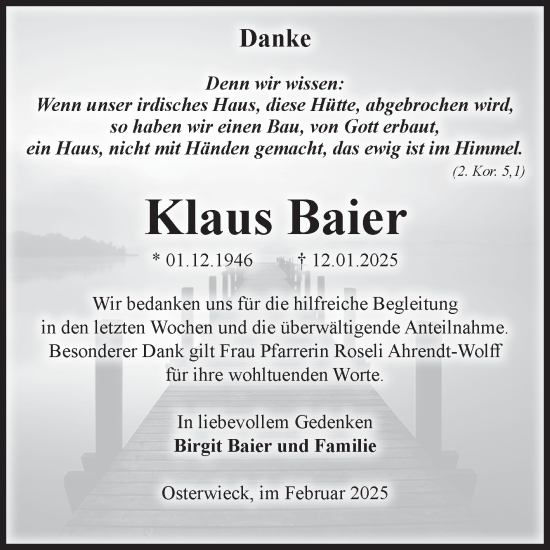 Traueranzeige von Klaus Baier von Volksstimme Halberstadt
