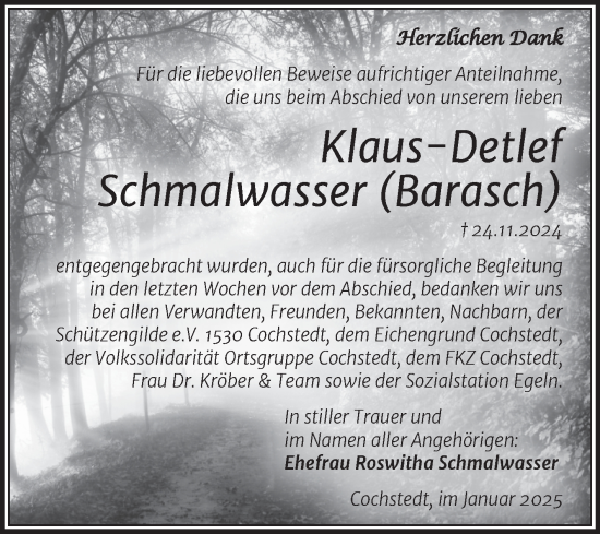 Traueranzeige von Klaus-Detlef Schmalwasser 