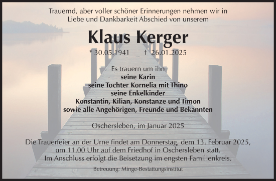 Traueranzeige von Klaus Kerger von Volksstimme Oschersleben/Wanzleben