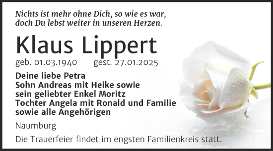 Traueranzeige von Klaus Lippert von Super Sonntag Naumburg/Nebra