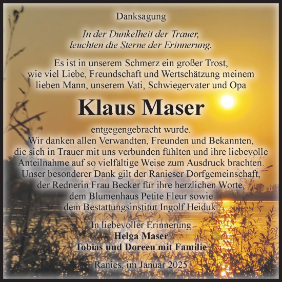 Traueranzeige von Klaus Maser von Volksstimme Schönebeck
