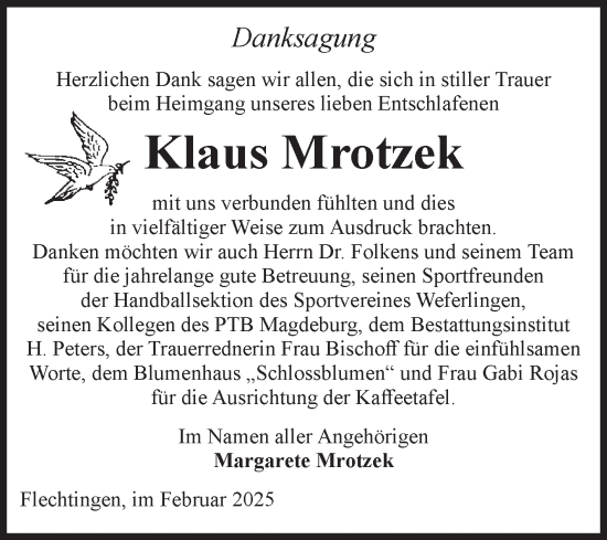 Traueranzeige von Klaus Mrotzek von Volksstimme Haldensleben/Wolmirstedt
