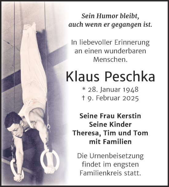 Traueranzeige von Klaus Peschka von Mitteldeutsche Zeitung Halle/Saalkreis