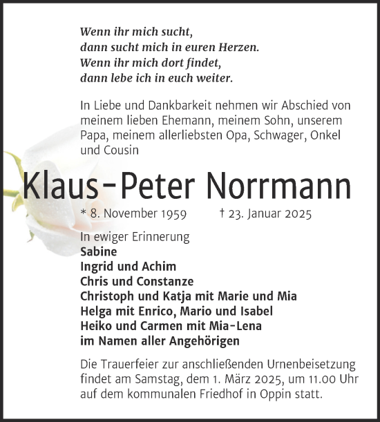 Traueranzeige von Klaus-Peter Norrmann 