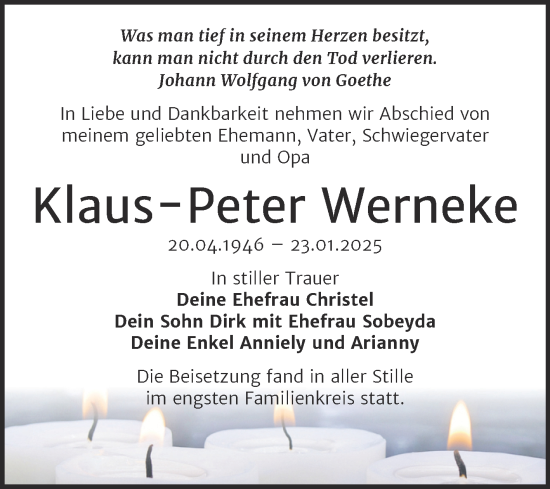 Traueranzeige von Klaus-Peter Werneke von Mitteldeutsche Zeitung Dessau-Roßlau