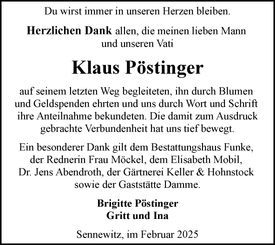 Traueranzeige von Klaus Pöstinger von Mitteldeutsche Zeitung Halle/Saalkreis