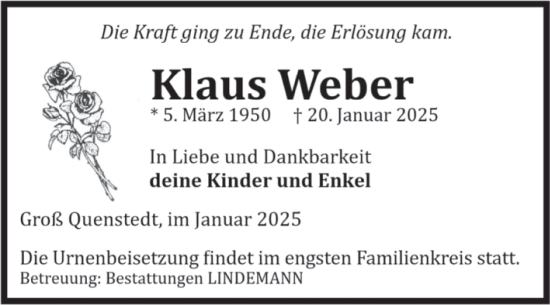 Traueranzeige von Klaus Weber von Volksstimme Halberstadt
