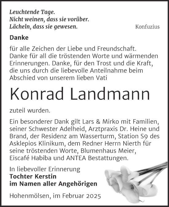 Traueranzeige von Konrad Landmann von Trauerkombi Weißenfels