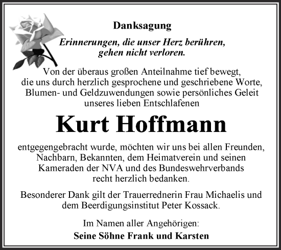 Traueranzeige von Kurt Hoffmann von Trauerkombi Dessau