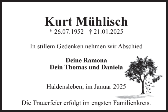 Traueranzeige von Kurt Mühlisch von Volksstimme Haldensleben/Wolmirstedt