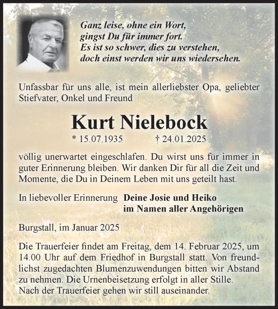 Traueranzeige von Kurt Nielebock von Volksstimme Haldensleben/Wolmirstedt