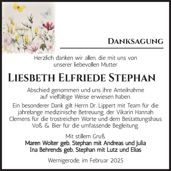 Traueranzeige von Liesbeth Elfriede Stephan von Volksstimme Wernigerode
