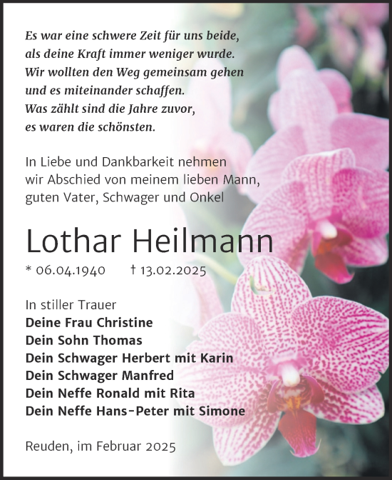 Traueranzeige von Lothar Heilmann von Trauerkombi Zeitz