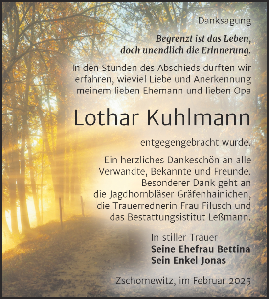 Traueranzeige von Lothar Kuhlmann von Trauerkombi Wittenberg