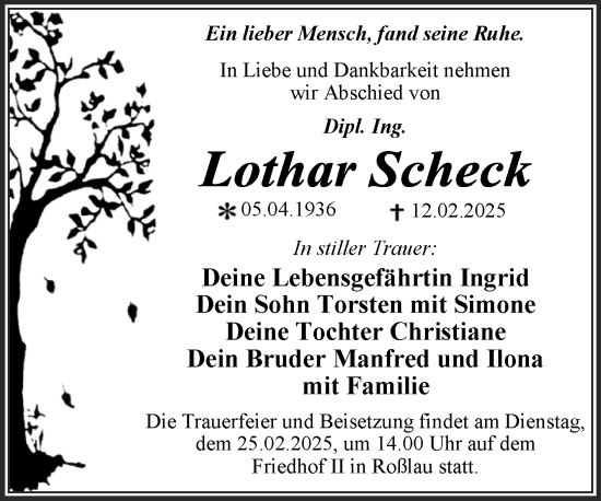 Traueranzeige von Lothar Scheck von Trauerkombi Dessau