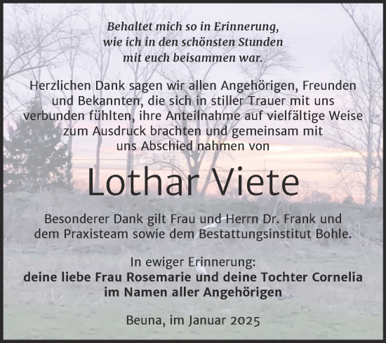 Traueranzeige von Lothar Viete von Trauerkombi Merseburg