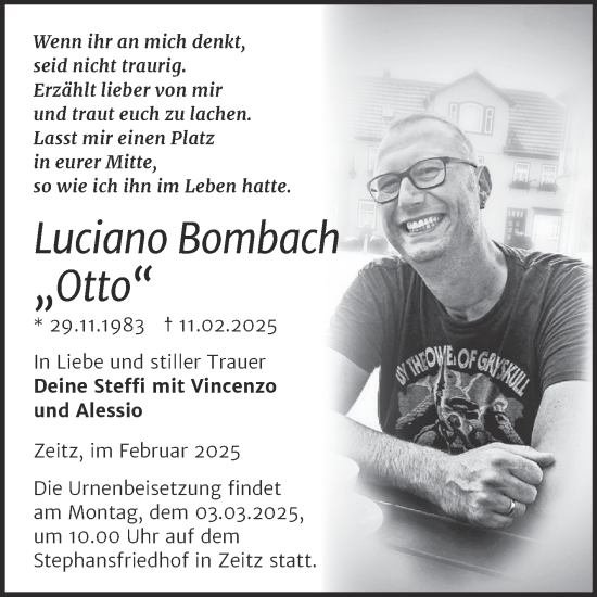 Traueranzeige von Luciano Bombach von Trauerkombi Zeitz