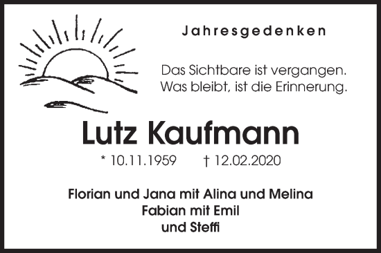 Traueranzeige von Lutz Kaufmann von Volksstimme Zerbst