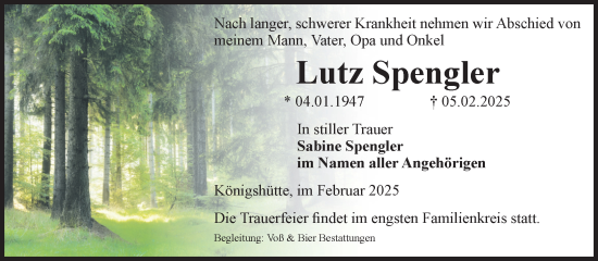 Traueranzeige von Lutz Spengler von Volksstimme Wernigerode