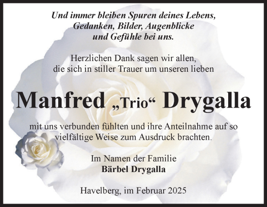 Traueranzeige von Manfred Drygalla von Volksstimme Altmark Ost