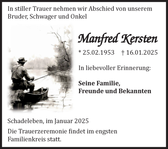 Traueranzeige von Manfred Kersten von Trauerkombi Aschersleben