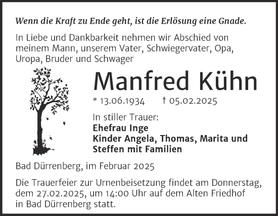 Traueranzeige von Manfred Kühn von Trauerkombi Merseburg