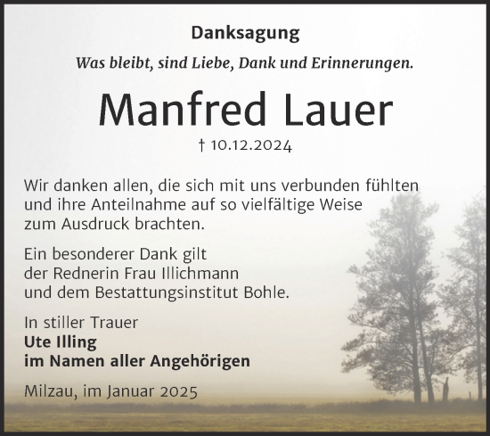 Traueranzeige von Manfred Lauer von Trauerkombi Merseburg