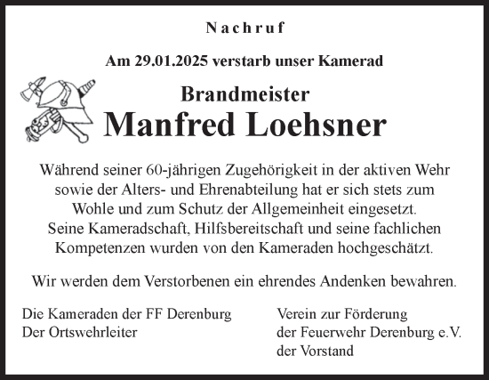 Traueranzeige von Manfred Loehsner von Volksstimme Wernigerode