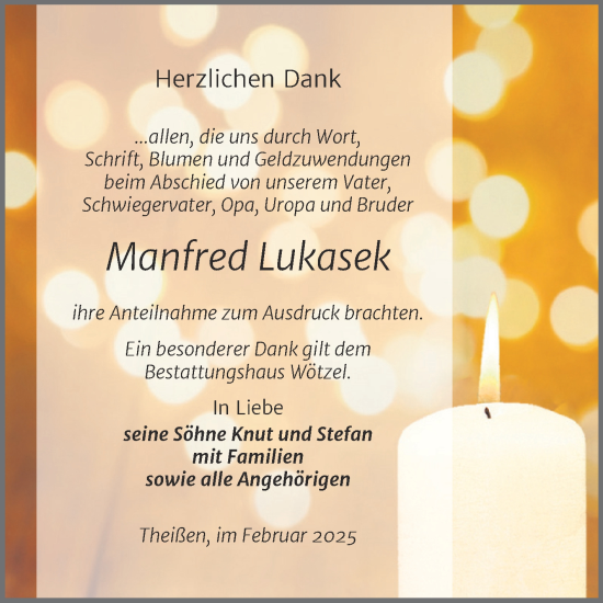 Traueranzeige von Manfred Lukasek von Trauerkombi Zeitz