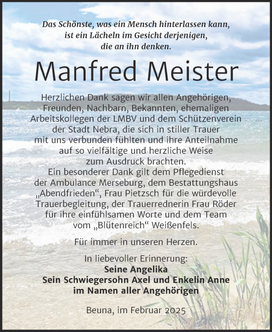 Traueranzeige von Manfred Meister von Trauerkombi Merseburg