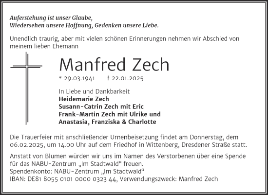Traueranzeige von Manfred Zech von Trauerkombi Wittenberg