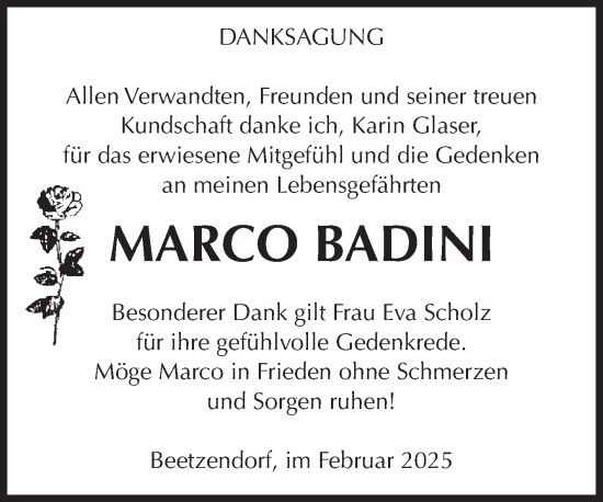 Traueranzeige von Marco Badini von Volksstimme Altmark West