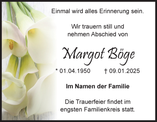 Traueranzeige von Margot Böge von Volksstimme Haldensleben/Wolmirstedt