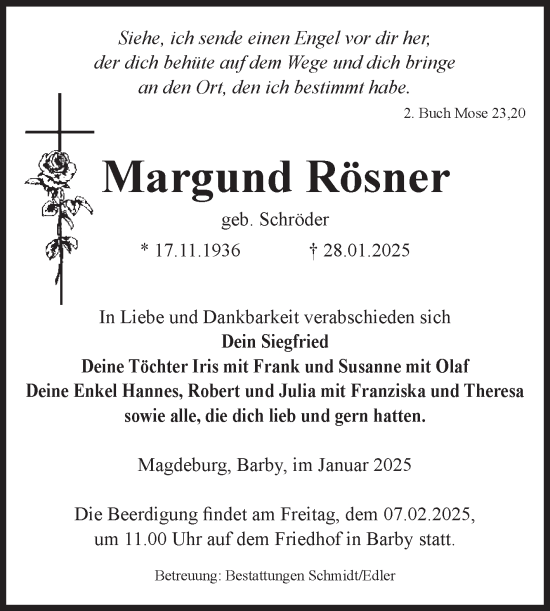 Traueranzeige von Margund Rösner von Volksstimme Magdeburg