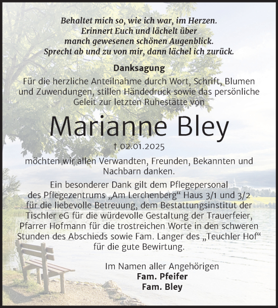 Traueranzeige von Marianne Bley von Trauerkombi Wittenberg