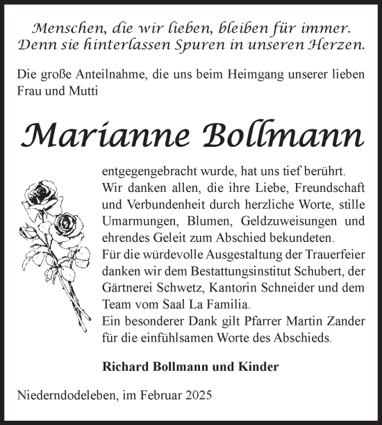 Traueranzeige von Marianne Bollmann von Volksstimme Haldensleben/Wolmirstedt