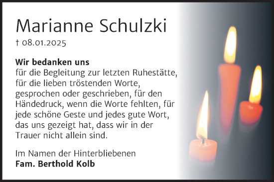 Traueranzeige von Marianne Schulzki von Trauerkombi Wittenberg